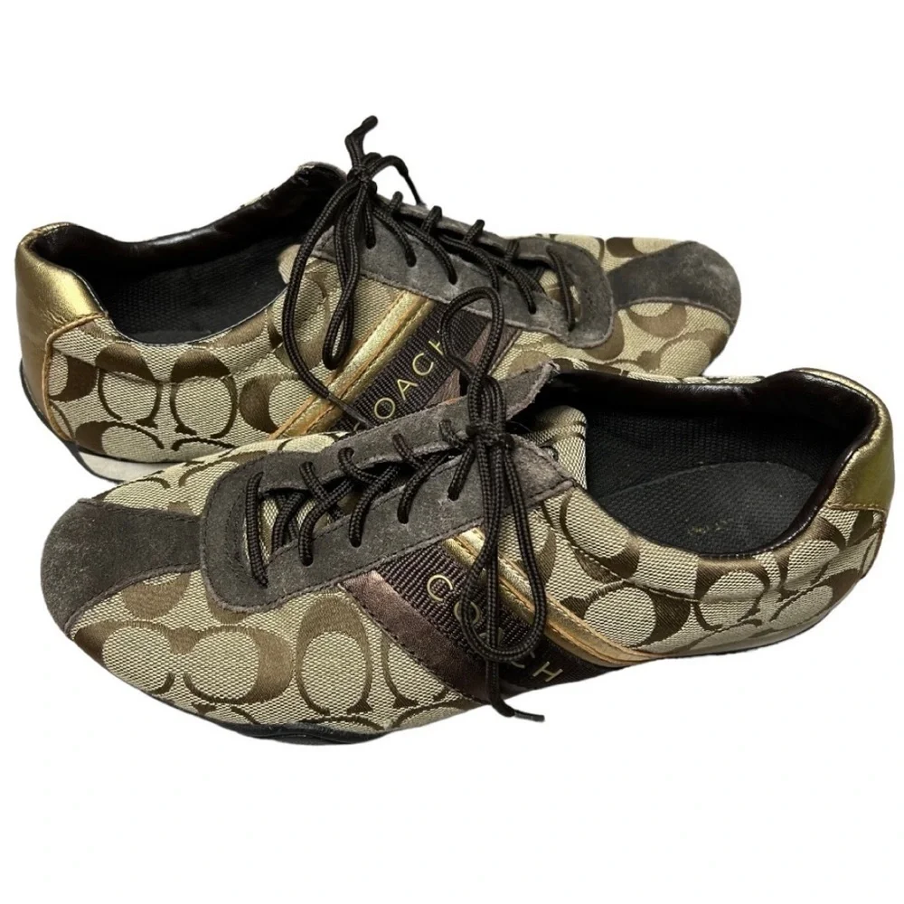 Coach Women's Jayme Q582 Black Tan Monogram Signature Sneakers Size 8.5 M